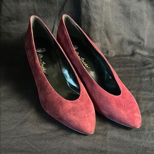 NWT Rare Brand Vintage Italian Leather Burgundy Suede Heels